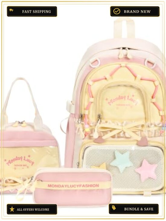 Kawaii Ita Backpack Set 3pc Cute Daypack with Lunch Bag Nylon Casual main image 6